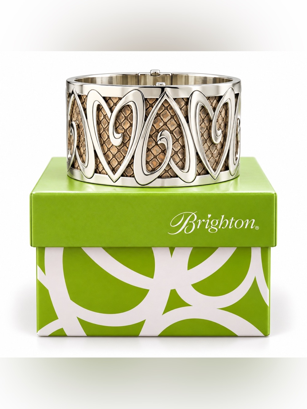 Brighton Christo Prague Wide Cuff Bracelet Silver Tone Leather Insert with Box